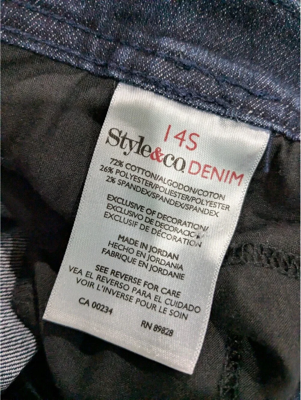 Style & Co Women's Slim Leg Jeans, Dark Blue, Size 14S, Stretch Denim, 5 Pocket - Picture 12 of 13